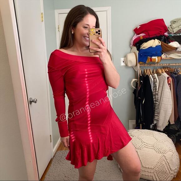 NWT ALEXIS Red Berry One Shoulder Sleeve Asymmetrical Mini Dress Cute Cocktail S - Picture 7 of 9